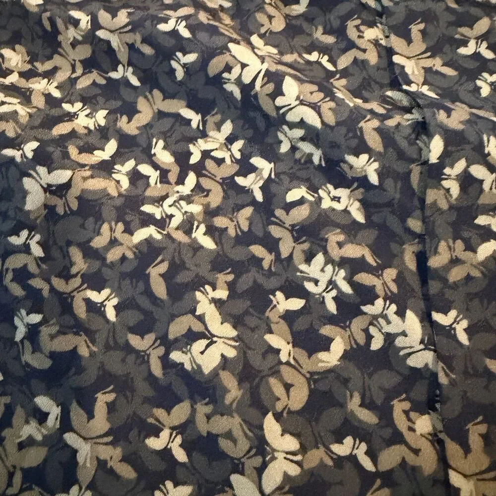 MICHAEL Michael Kors Floral Blouse L Black Olive Roll Tab Sleeve Gold Hardware